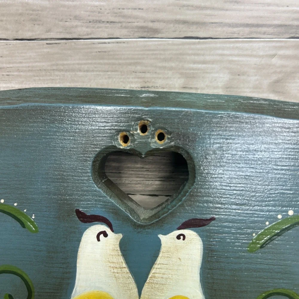 Wood Heart Hand Towel Rack Country Rustic Cottage‎ Love Birds Painted Decor Rack
